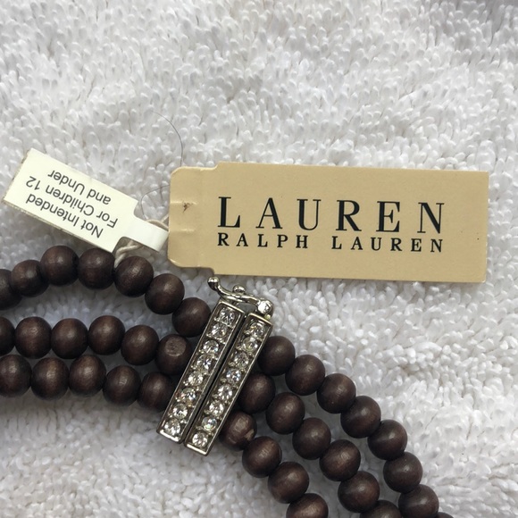 NWT Ralph Lauren 3-strand necklace wood/crystal - Picture 3 of 4